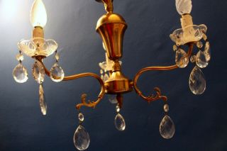Antique Vintage French Brass Crystal Glass Chandelier 30 x 40 cm 6
