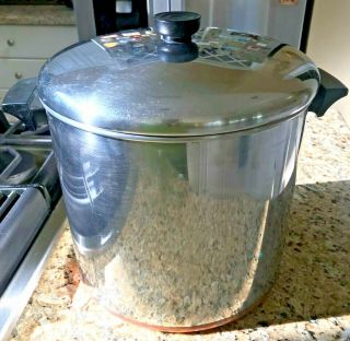 Vintage 12 Qt Revere Ware Stainless Steel Copper Clad Stock Pot W/ Lid Rome Ny