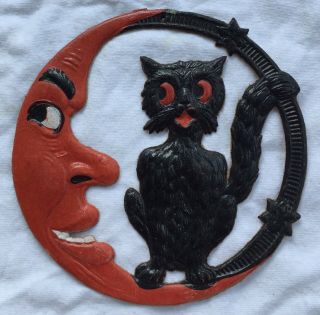 Hard To Find 5” 1920’s Vintage Halloween Black Cat & Moon Die Cut German Germany