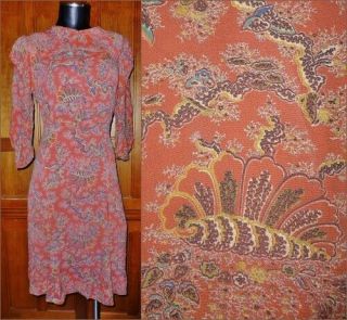 Vintage 30s 40s 1940s Four Star Print Rayon Crepe Day Dress