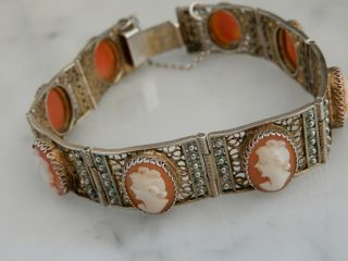 A Continental Silver Carved Cameo Bracelet