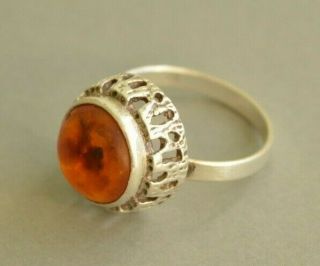 Art Deco Vintage German Fischland 835 Silver Baltic Amber Ring Size P 1/2,  Us 8
