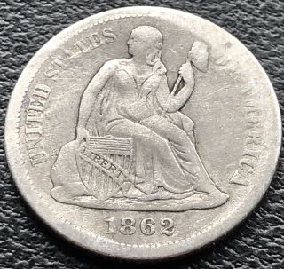1862 S Seated Liberty Dime 10c San Francisco Rare Better Grade 15134
