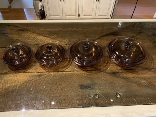 Vintage Pyrex Visions Ribbed Amber Bowl Set with Lids - Rare Ribbed Pattern 2