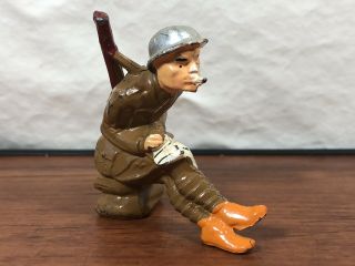 Vintage Manoil Soldier Sitting Writing A Letter Home Die - Cast Metal Toy Army Man 2