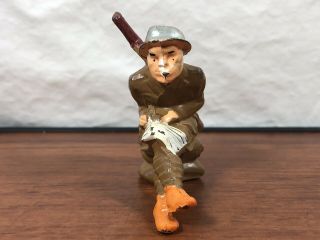 Vintage Manoil Soldier Sitting Writing A Letter Home Die - Cast Metal Toy Army Man 3