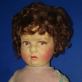 Early 16 1/2 " Lenci Type Jointed Felt Cloth Pouty Doll France Italy 1930s