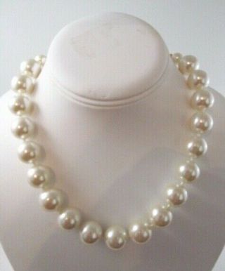 Vintage Signed Carolee 15mm Faux South Sea Pearl Statement Necklace - 15 " - 18 " - Euc