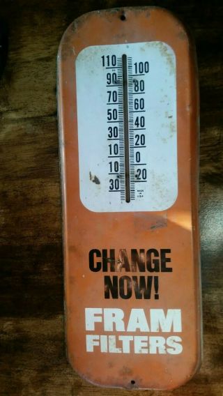 VINTAGE FRAM FILTERS CHANGE NOW ORANGE WHITE METAL 16 