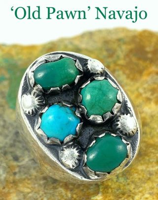 25g Huge Vintage Old Pawn Navajo Cast Silver Cerrillos Turquoise Mens Ring Sz 11