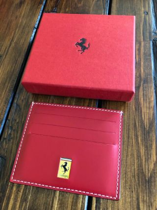 Ferrari Red Leather Card Holder Extremely Rare Made In Italy