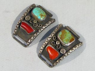 Vintage Navajo Sterling Silver,  Turquoise & Coral Watch Band Tips