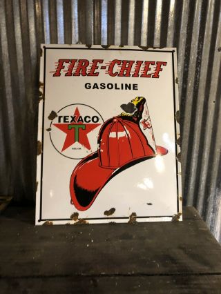 Porcelain Fire Chief Texaco Sign Gas Pump Vintage Antique Mobil Gulf Station Old