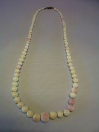 Fine Vintage White / Pink Angel Skin Real Coral Bead Necklace C 1950s