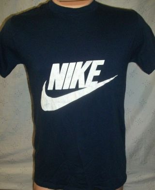 Vintage 80s Nike Blue Tag Rare Spell Out Swoosh Logo Single Stitch T Shirt Sz M