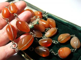 Vintage Jewellery Large Real Carnelian Oval Bead Long Silver Necklace