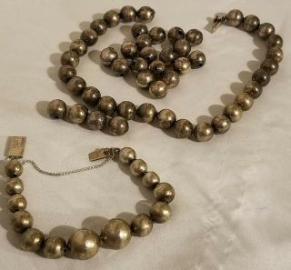 Vtg Taxco Sterling Silver Beads Necklace Graduated Bracelet 925 Mexico 134 G
