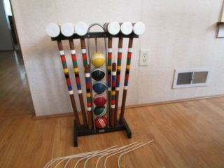 Vintage Forster Wooden 6 Player Croquet Set With Stand - Complete