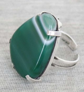 Vintage Green Agate Silver Sterling Ring Size: 8 Signed “hazorfim” Israel
