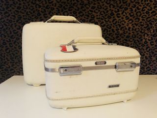 Vintage White American Tourister Hardside Luggage Set 60s Train Case