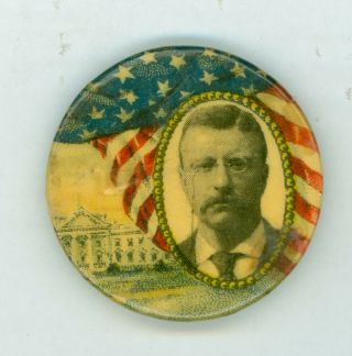 1904 Vintage President Theodore Roosevelt Political Campaign Pinback Button Wh