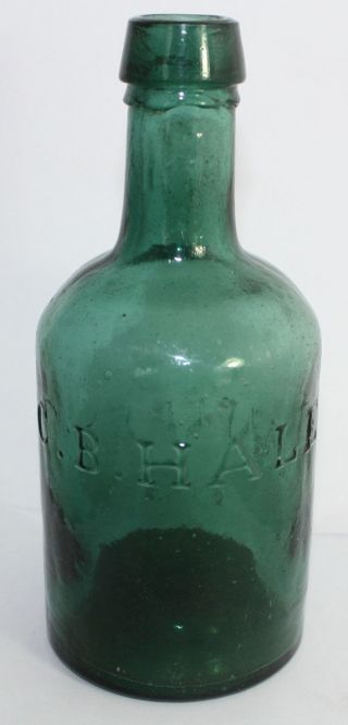 Rare Green Iron Pontil Squat Soda C.  B.  Hale Camden N.  J.  With H On The Neck