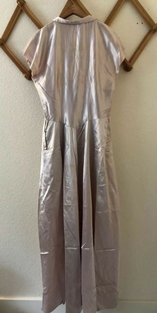 1930s Dress Antique Handmade Ivory Cream Wet Look Satin Gown Wedding 3