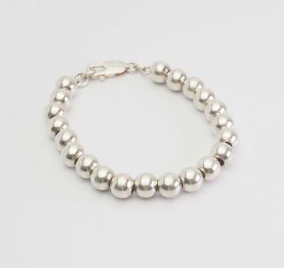 Elegant Vintage Sterling Silver Ball Beads On Chain Bracelet Italy