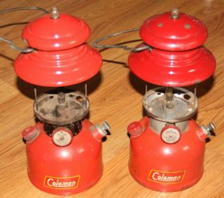 2 Vintage Red Coleman Lanterns 200a The Sunshine Of The Night Dated 53 & 54