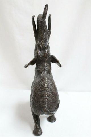 Vintage Japanese Crude Trunk Up Line Tusks Elephant Running Bronze Figurine 2