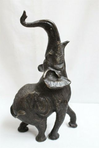 Vintage Japanese Crude Trunk Up Line Tusks Elephant Running Bronze Figurine 3