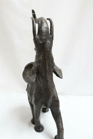 Vintage Japanese Crude Trunk Up Line Tusks Elephant Running Bronze Figurine 4