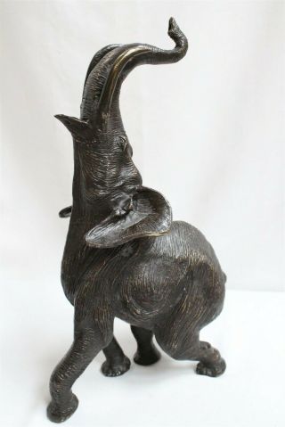 Vintage Japanese Crude Trunk Up Line Tusks Elephant Running Bronze Figurine 5