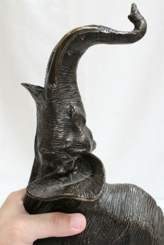 Vintage Japanese Crude Trunk Up Line Tusks Elephant Running Bronze Figurine 6