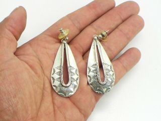 Large Vintage Navajo Stamped Sterling Silver Dangle Earrings Each 2.  5 " Long