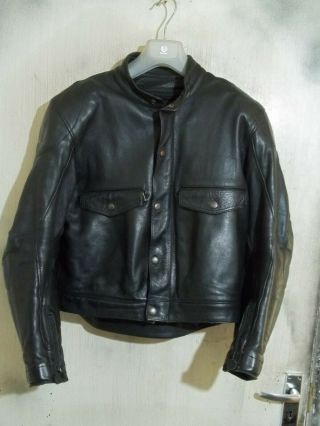 Vintage Heavy Jolly Police Leather Motorcycle Jacket Size M With Armour