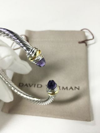 Auth David Yurman Amethyst Cable Cuff Sterling Silver Bracelet 585 14k Gold