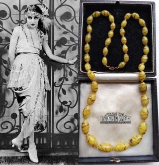 Vintage Art Deco 1920s 30s Venetian Murano Yellow Gold Aventurine Beads Necklace