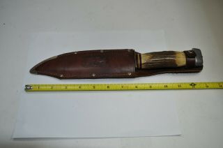 Vintage Baron Solingen Germany Stag Handle 12 " Hunting Bowie Knife With Sheath