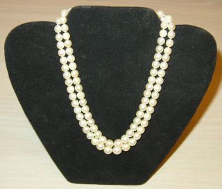 Vintage Double Strand Fresh Water Pearl Necklace 14k White Gold Clasp - 16 "