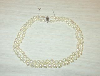 Vintage Double Strand Fresh Water Pearl Necklace 14k White Gold Clasp - 16 