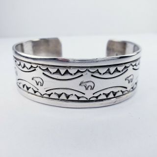 Vintage Sterling Silver Navajo Cuff Bracelet Stamped Bears