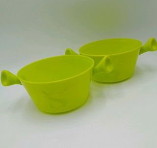 2 Shrek Plastic Green Bowls Kellogg Cereal Green Ogre Ears Dreamworks Vintage