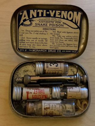 Anti - Venom Snake Poison Antidote Kit 1940s Vintage Monarch Drug Co Rare