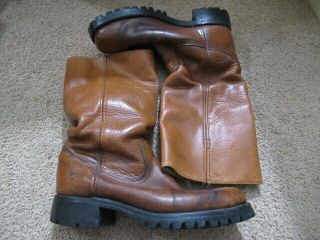 Vintage Frye White Label Brown Leather Rugged Western Boots Mens 9 D Usa 2955