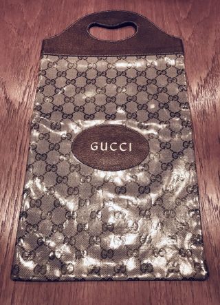 Vintage Gucci Bag.  Placticized Gg Logo Fabric And Leather Trim
