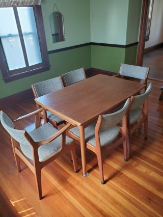 Mid Century Modern Danish teak Dining Table Vintage with 6 chairs LOCAL PICKUP 4