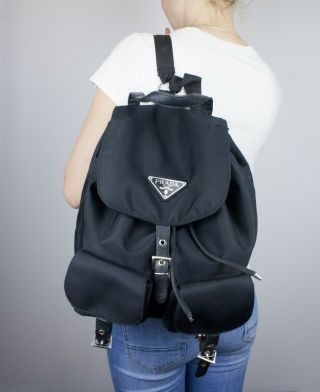 Vintage Prada Nylon Black Medium Sized Backpack