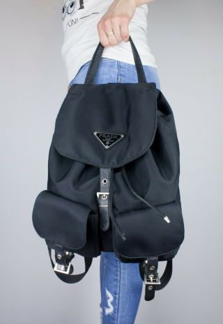 Vintage Prada Nylon Black Medium Sized Backpack 4