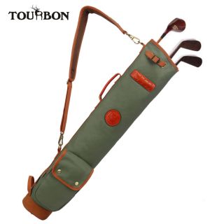 Tourbon 3 - Way Vintage Leather Golf Bag Sunday Carry Golf Bag Practice Ball Bag